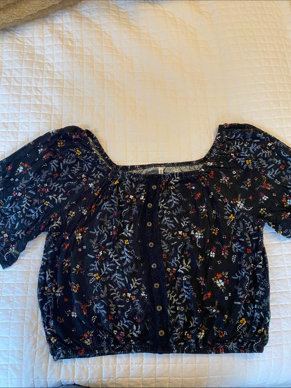 Mudd Black Floral Button-Front Peasant Top